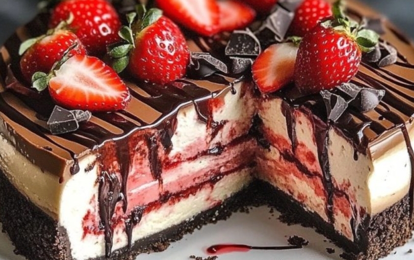 **Layered Strawberry Chocolate Cheesecake**