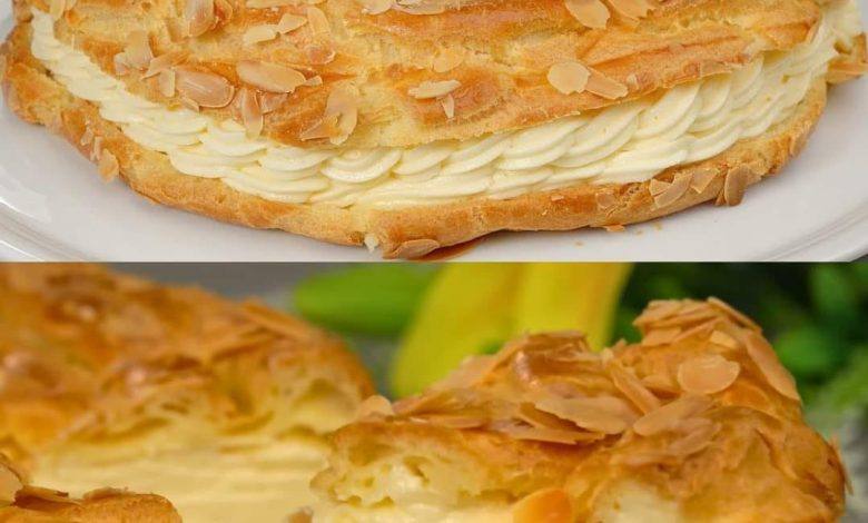 “Almond-Crusted Paris-Brest with Creamy Vanilla Filling”