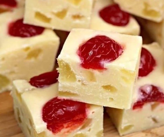 Creamy Pineapple and Cherry Squares